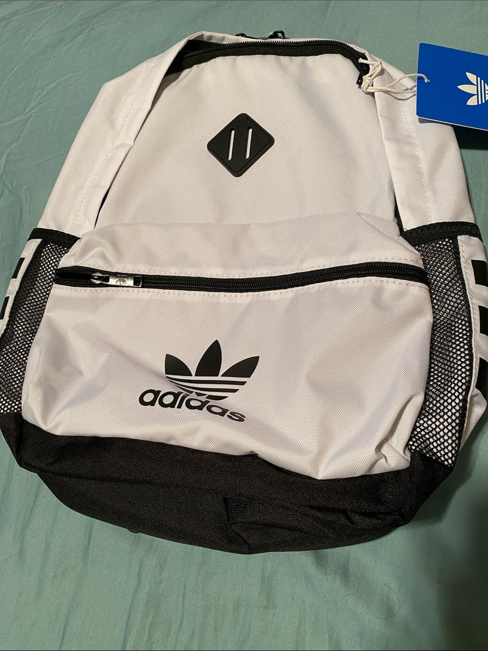 Classic black and white Adidas backpack